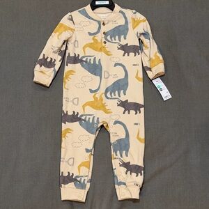 Carter's Cream One-Piece with Blue, Mustard and Gray Dinosaurs